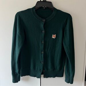 MAISON KITSUNE Dark Green Button-Up Cardigan Fox Embroidery size S